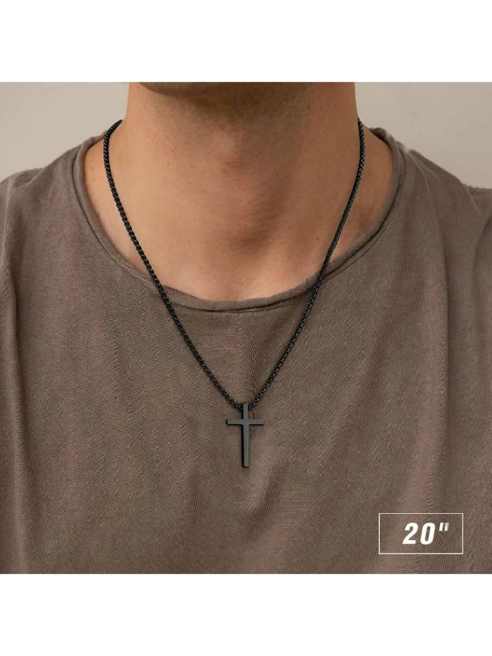 Men's Fashion Jewelry Stainless Steel Cross Necklace Black Pendant Chain Gift